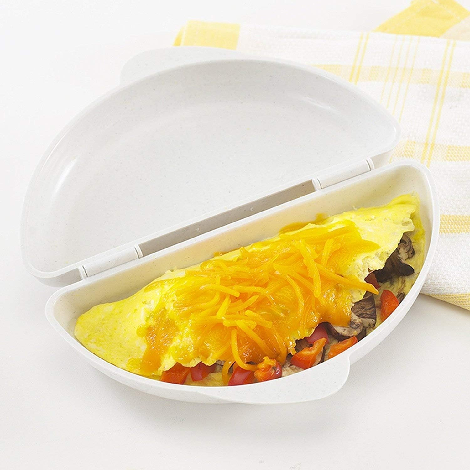 White Easy Egg Breakfast Set, Microwave Omelet Pan and Egg Poacher Quick Egg Maker Microwave Egg Omelette Omelett Omelet Pan Maker Microwavable Cooker, 2 Cavity Egg Poacher Set Plastic Quick Egg Maker image number 3