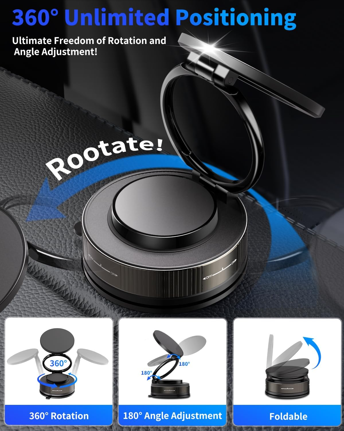 Guanjunteam 2025 Car Phone Holder, 24 N55 Magnets & Vacuum Suction, 360&deg; Adjustable One-Handed Operation, Fits Iphone 16/15/14/13/12, Google Pixel, All Car Accessories (Black) (N55) image number 3