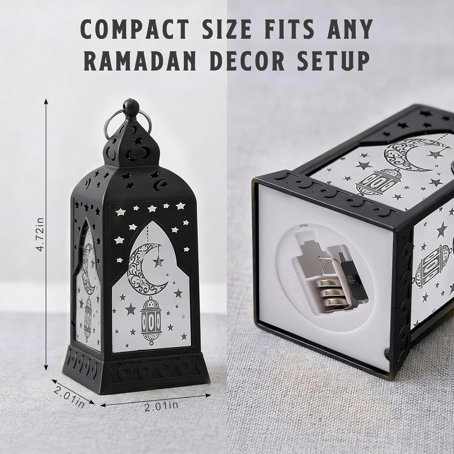 ABTOLS Ramadan Decor Lantern Lights Mini Black Eid Mubarak Candle Lantern for Indoor Outdoor Table Decorations Castle Moon Ramadan Islamic Muslim Hanging Lanterns for Home Tabletop Decor image number 3