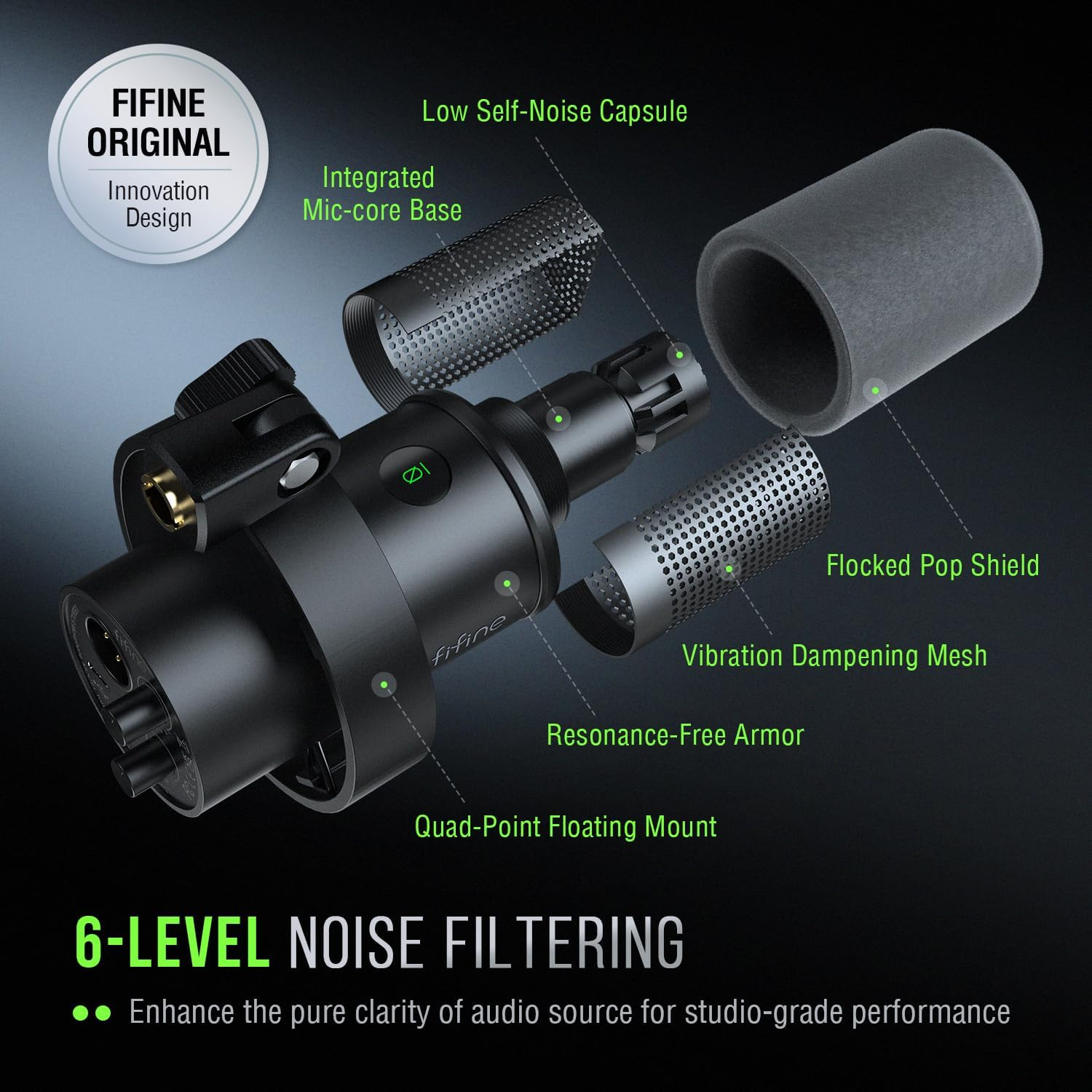 FIFINE K688 Podcast Microphone Kit, USB/XLR Dynamic Microphone with Boom Arm for PC/XLR Mixer, Gaming Mic with Mute Button, Headphone Jack for Vocal, Voice-Over, Streaming, Music Recording -K688CT image number 4