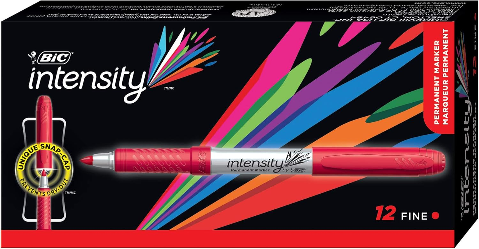 BIC Mark-It Permanent Marker, Fine Point, Red, 12 Markers, GPM11-RED - 12 Count (Pack Of 1), Red image number 6