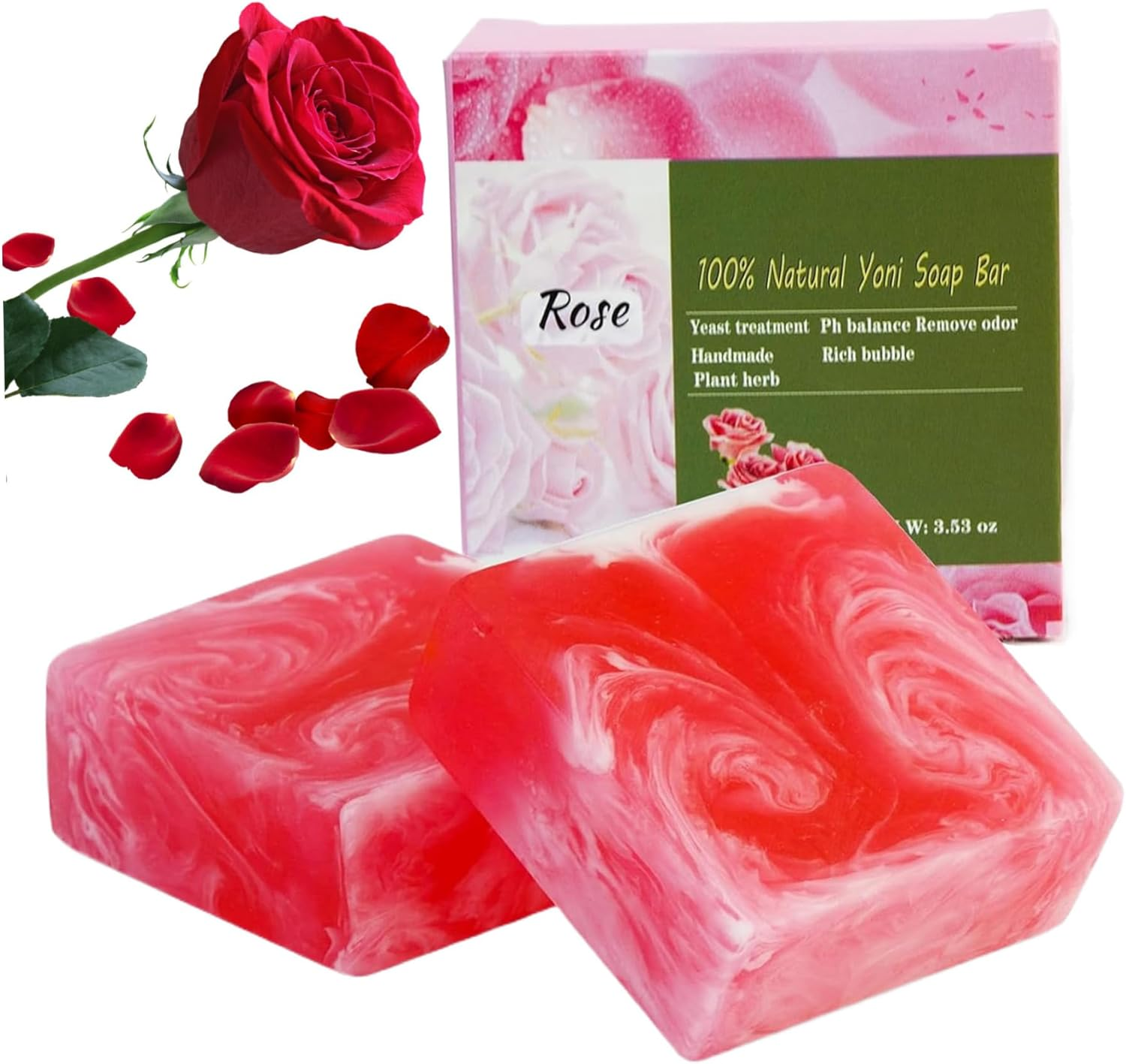 Yoni Soap 2Pcs Yoni Bar Soap for Women Balance Feminine Wash Rose Scent Natural Moisturizing Yoni Soap Bar Eliminates Odor 100G image number 3