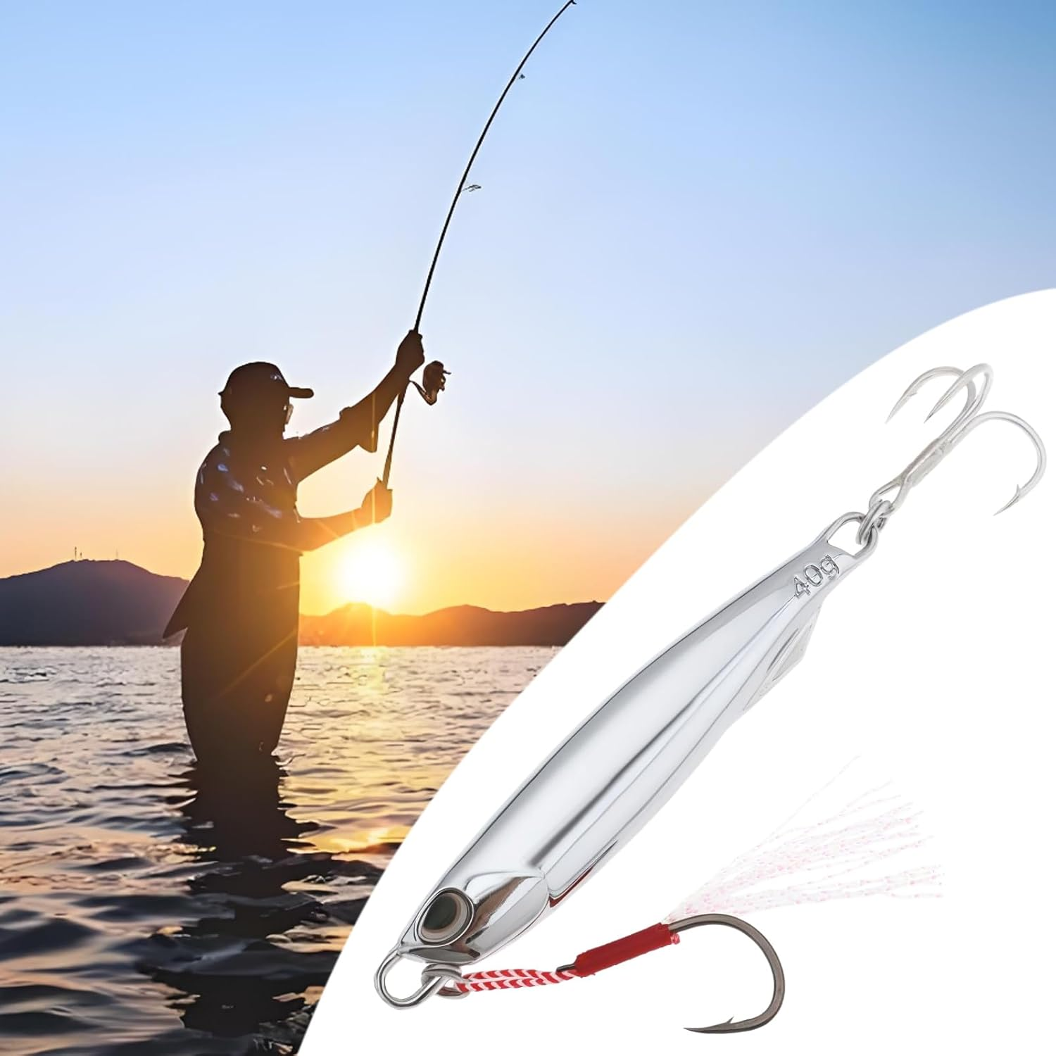 YINETTECH 2Pcs 40G Fishing Lure Metal Casting Jig with Trebles Hooks Metal Fishing Lure for Mackerel Cod Bass Sea Freshwater Fishing Chrome image number 4