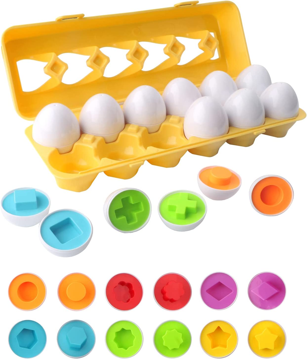 Toddler Toys Matching Eggs Color & Shape Recoginition Sorter Puzzle, Fine Motor & Sensory Toys, Early Learning Educational Montessori Toy for Boys Girls 3 Years Old (12PCS) image number 4