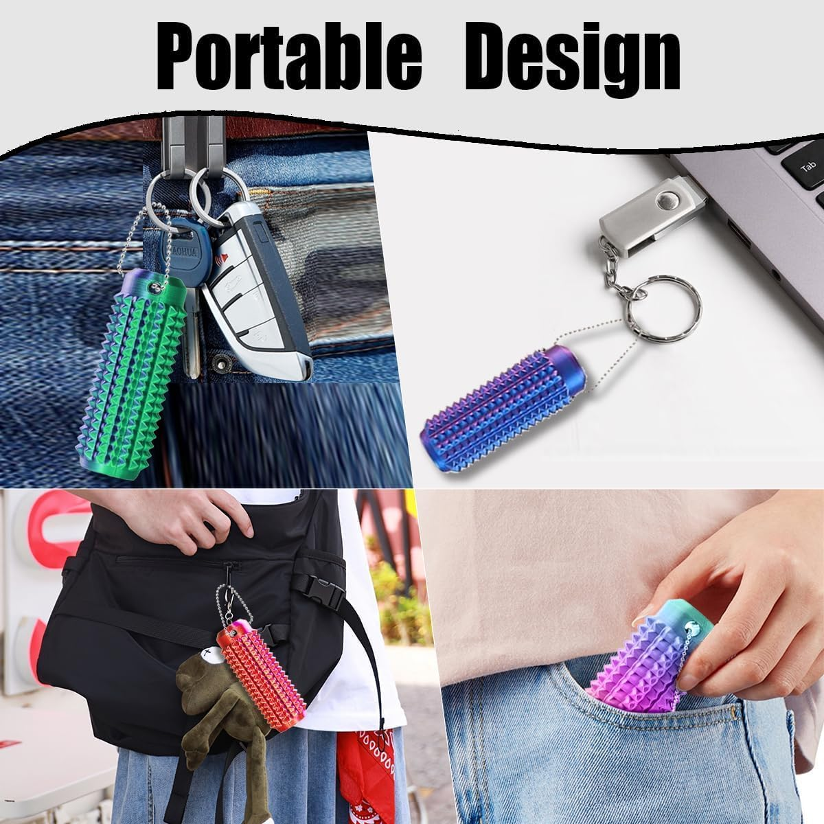 Little Ouchies Fidget Toy (4 Pack) &ndash; 3D Printed Spiky Grippie Keychain for Adults & Teens &ndash; Pain Stim Sensory Toy for Focus, Stress & Anxiety Relief &ndash; Novelty Gifts for Office Workers & Fidgeters