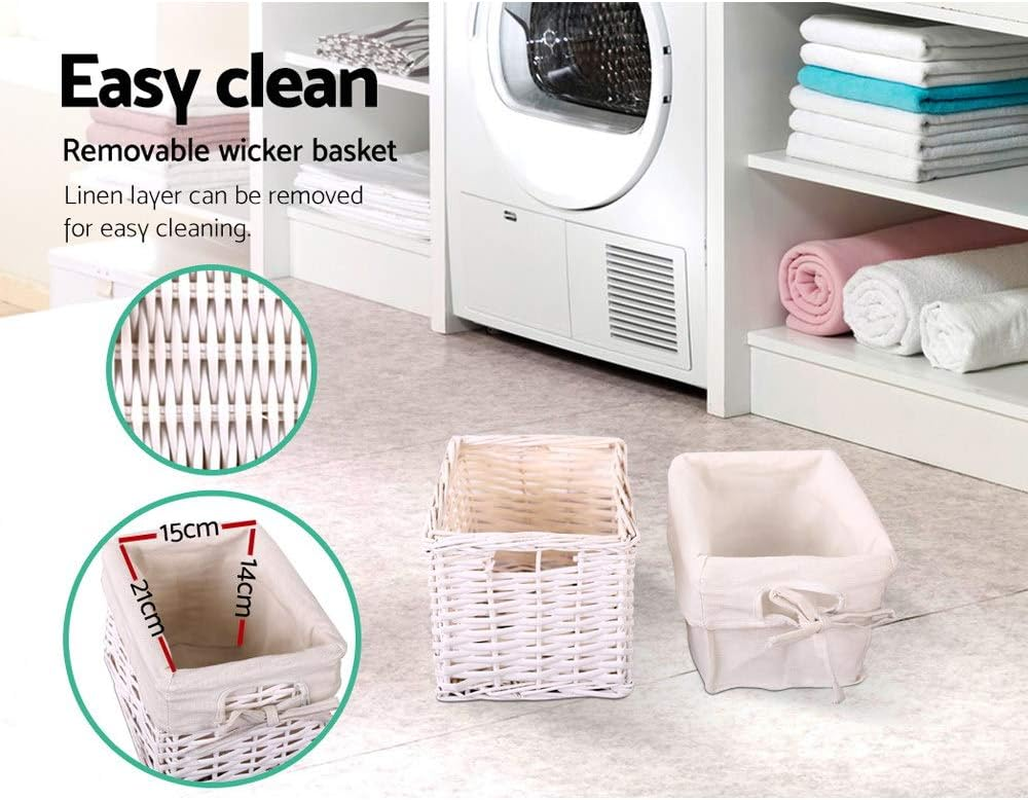 Artiss Bedside Table Set of 2 White Bed Baskets Side Tables Storage Small Narrow Desk Chest Drawers, with 1 Drawer + Shelf, Bedroom Home Furniture Tallboy Lamp Nightstand Cabinet in 45Cm Height image number 4