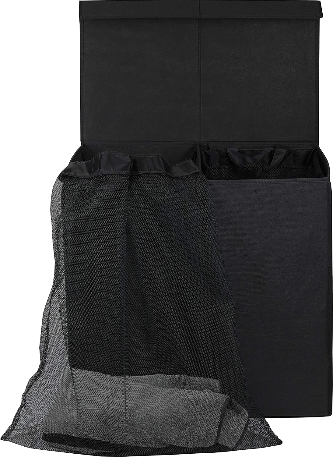Simple Houseware 110L Double Laundry Hamper with Lid, Handle and Removable Laundry Bags, Black image number 5