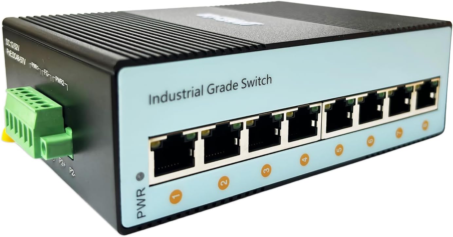 Jm-Byte 8-Port Gigabit Industrial Din-Rail Ethernet Switch, 8 Ports RJ45 10/100/1000Mbps Ethernet, Unmanaged Network Switch, 16Gbps Switching Capacity, IP40 Rated (JM-IN2057-G) image number 3