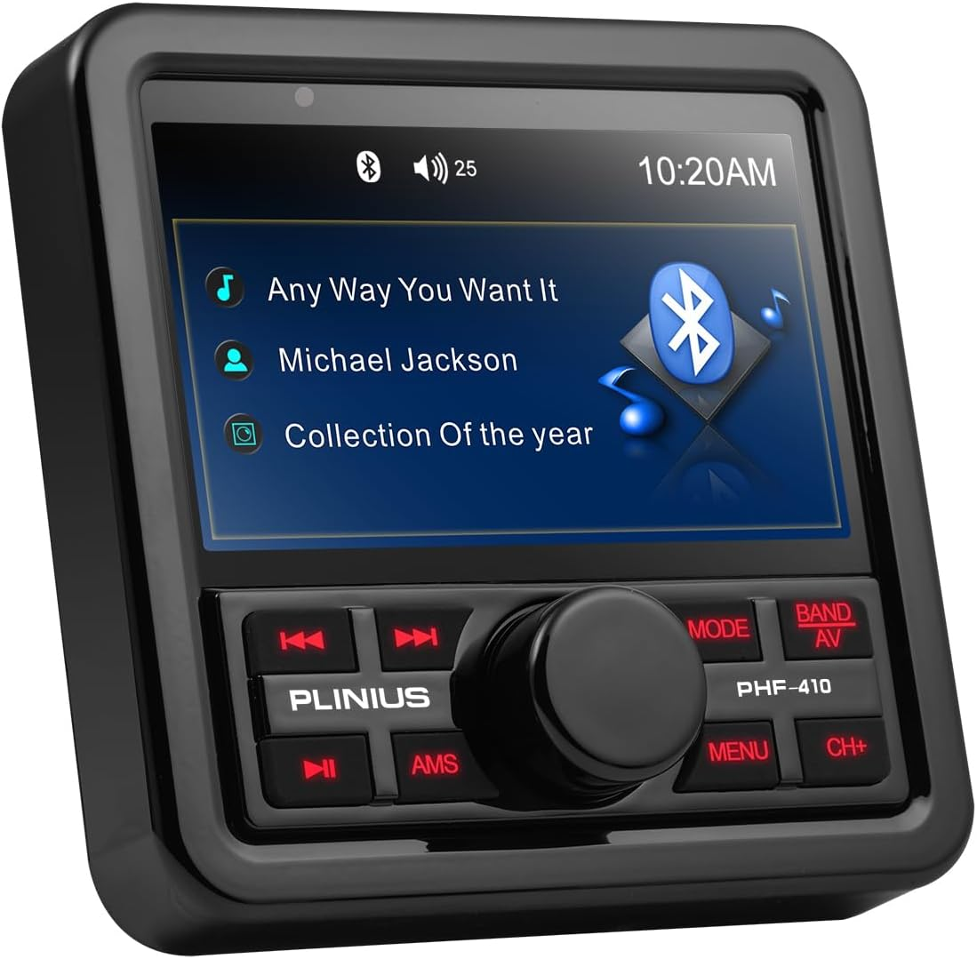 Marine Stereo Audio Systems Car 4-Inch Display Screen, Built-In Amplifier, Bluetooth, Digital Media MP3 Player, USB Port, AM/FM Radio