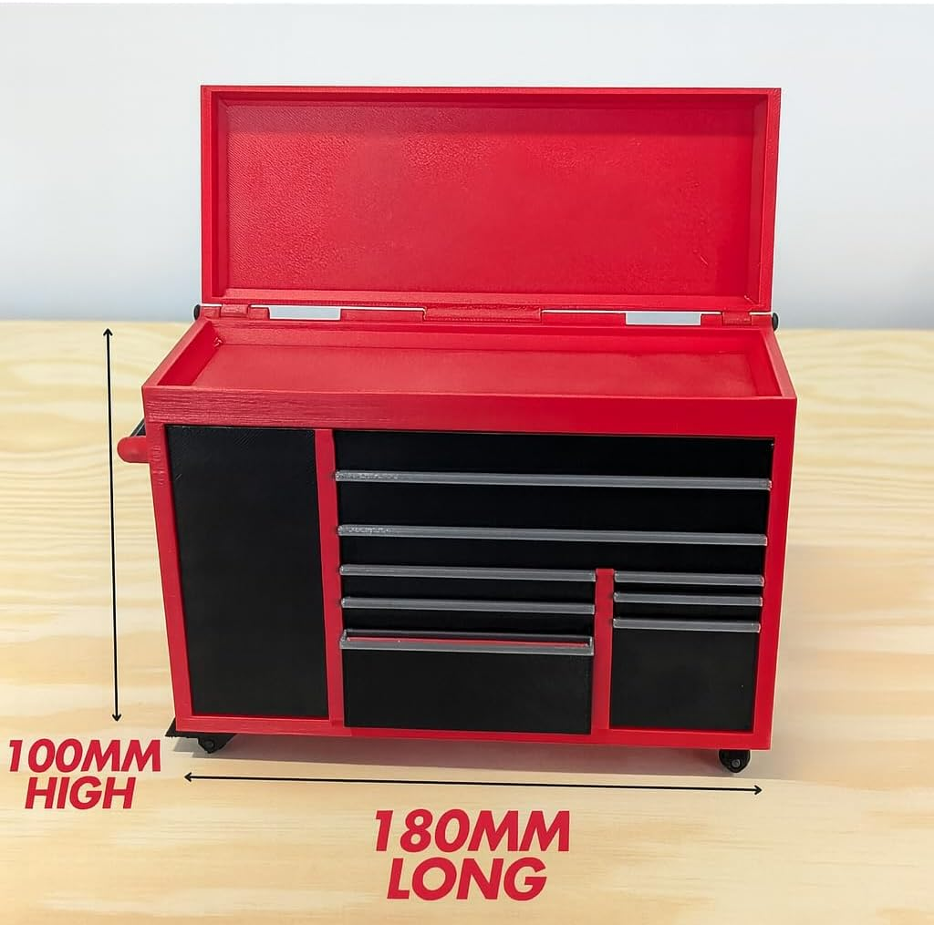 Mini Desk Tool Chest Organiser &ndash; Red & Black PETG, Australian-Made, Flip-Top Lid, Rugged Desk Storage for Usbs, Bolts & Bits &ndash; Great for Tradies, Mechanics & DIY Fans (180&times;65&times;100 Mm) image number 2
