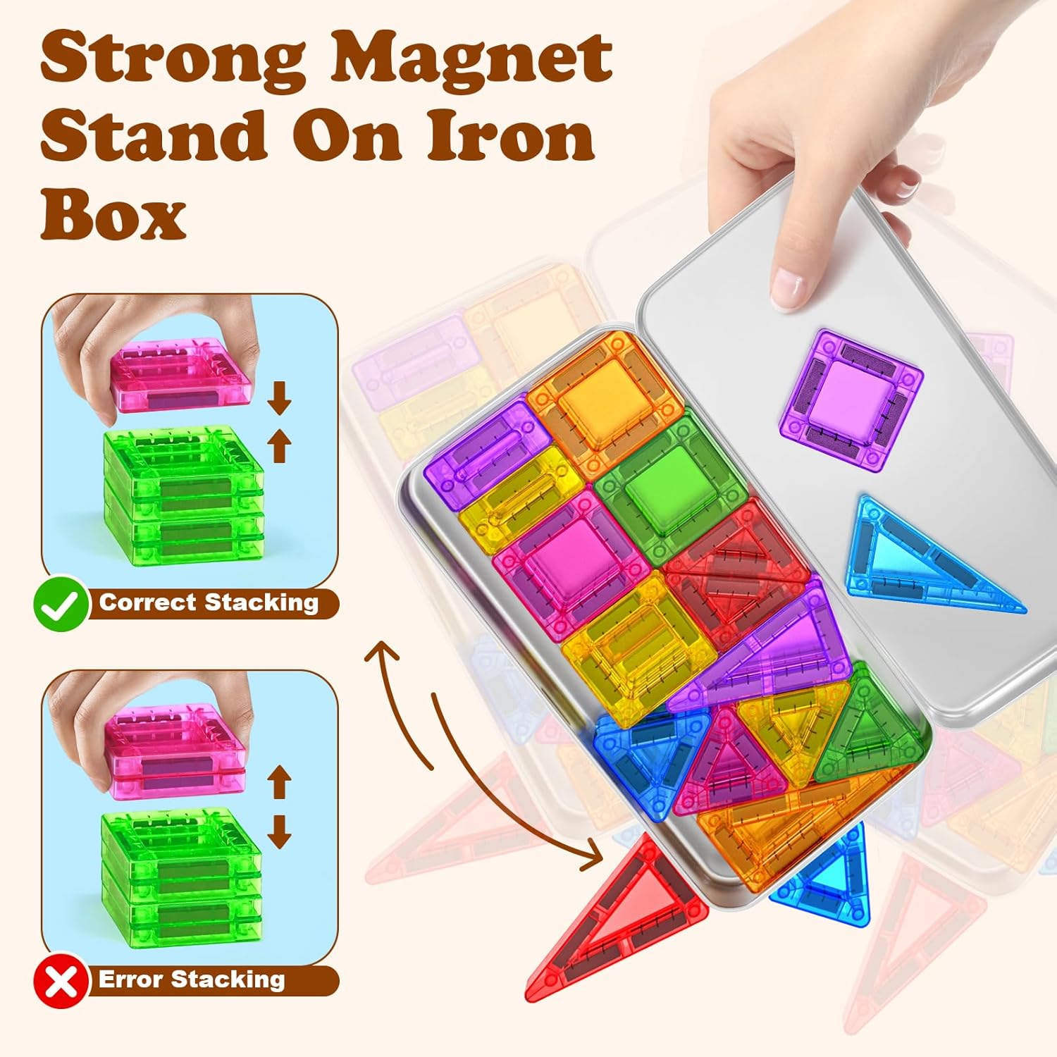 Travel Magnetic Tiles for Kids Ages 3-5 42PC Magnet Mini Building Blocks Kids Plane Toys for 3 4 5 6 7+Year Old Boys Girls Toddler Preschool STEM Construction Christmas Birthday Gifts with Iron Box image number 2