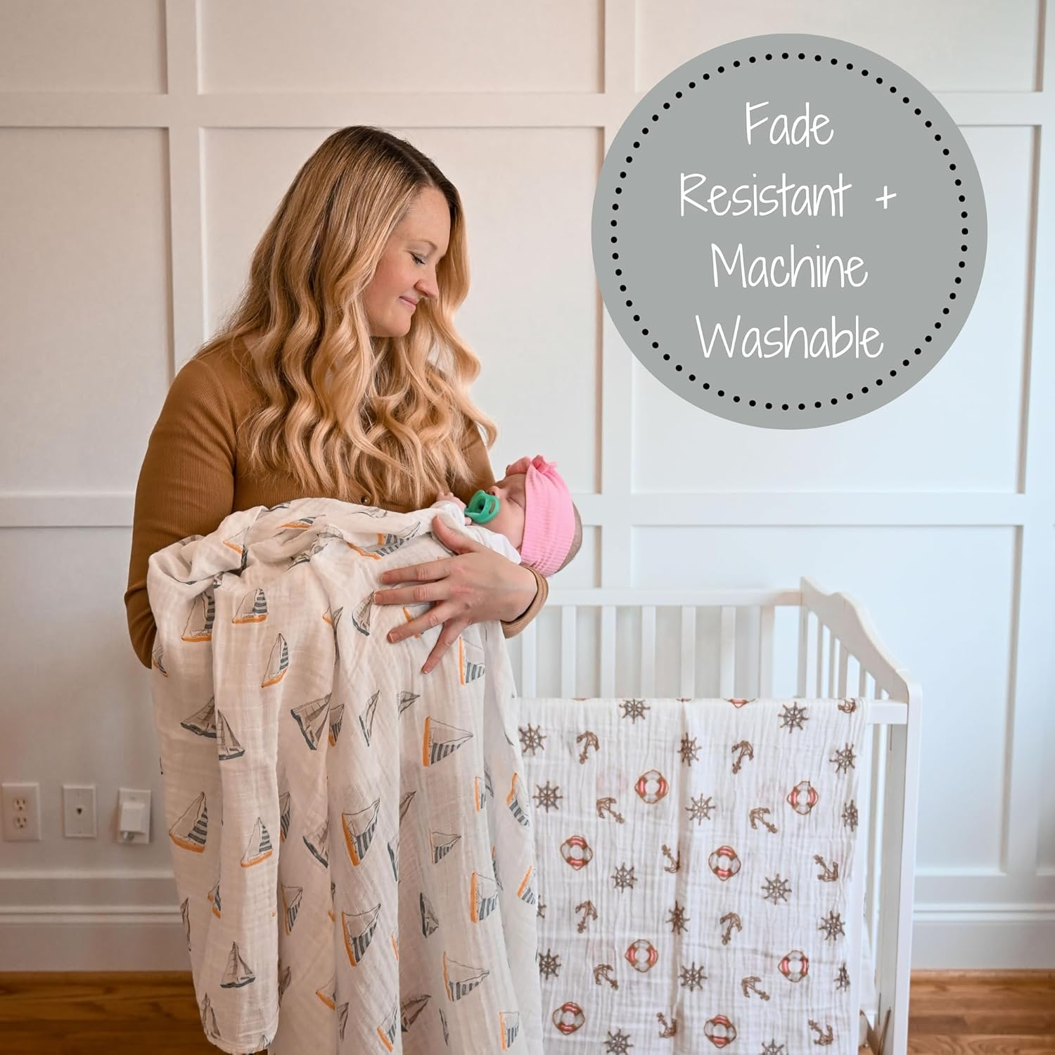 Lollybanks Swaddle Blanket | 100% Muslin Cotton | Gender Neutral Newborn and Baby Nursery Essentials for Girls and Boys, Registry | Sailboat Print - Sailing Away image number 2