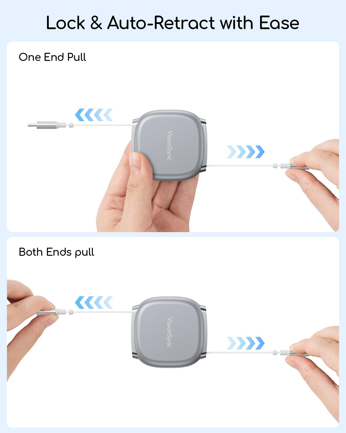 Visionsync 240W USB C to USB C Cable,Pd3.1 Retractable USB C Cable with Magnetic Slot for Travel,Car,5 Preset Length,Fast Charging for Iphone 17/16/15,Ipad,Macbook,Galaxy S25/24,(1M,2Pack,Grey)