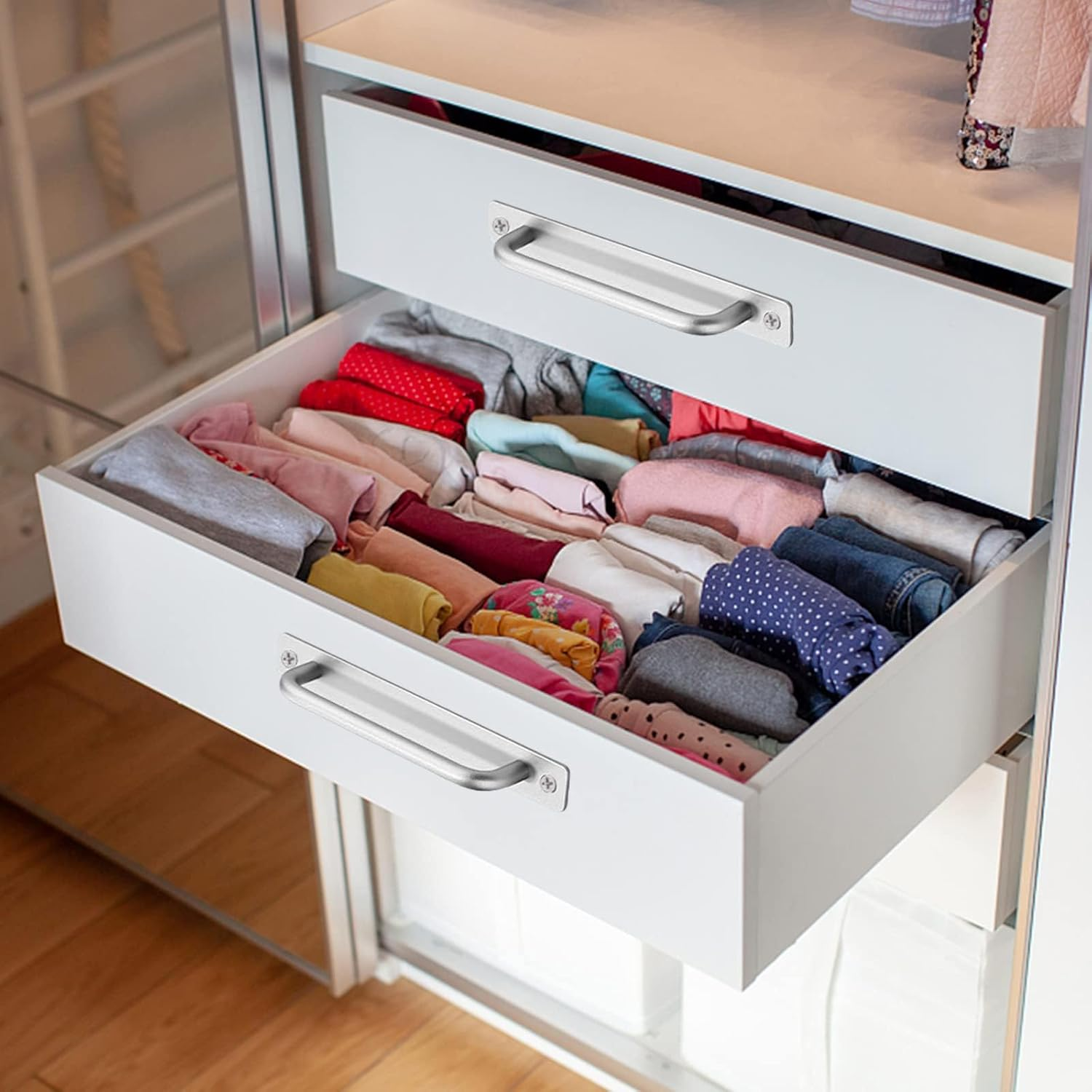 Cabinet Drawer Door Pulls Handle: Aluminum Alloy Self-Stick Instant Adhesive Sliding Door Push Pull Handles Helper with Screws for Kitchen Wardrobe Cabinet Drawer Window Closet (Silver, 148Mm) image number 1