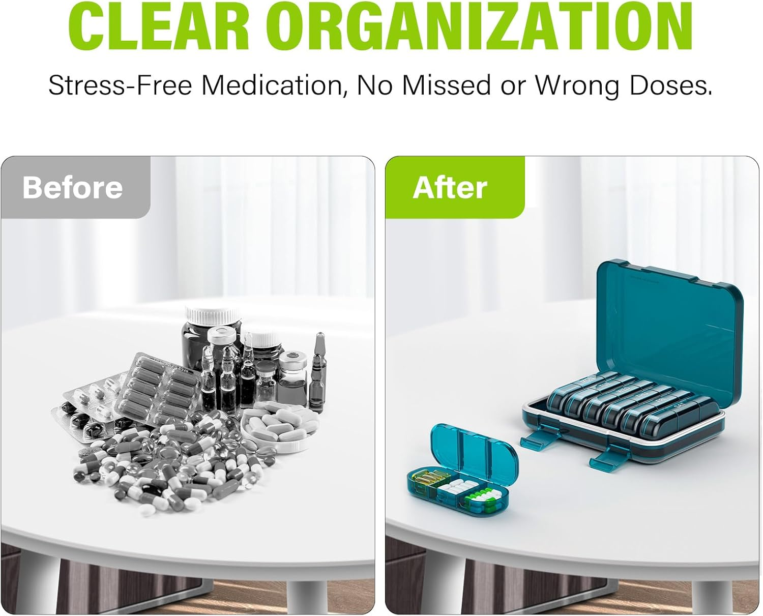 Vikie Weekly Pill Organizer 3 Times a Day, MORN NOON NIGHT, Bpa-Free, Portable & Moisture-Proof for Pills, Vitamins, Supplements (3X7 Blue) image number 4