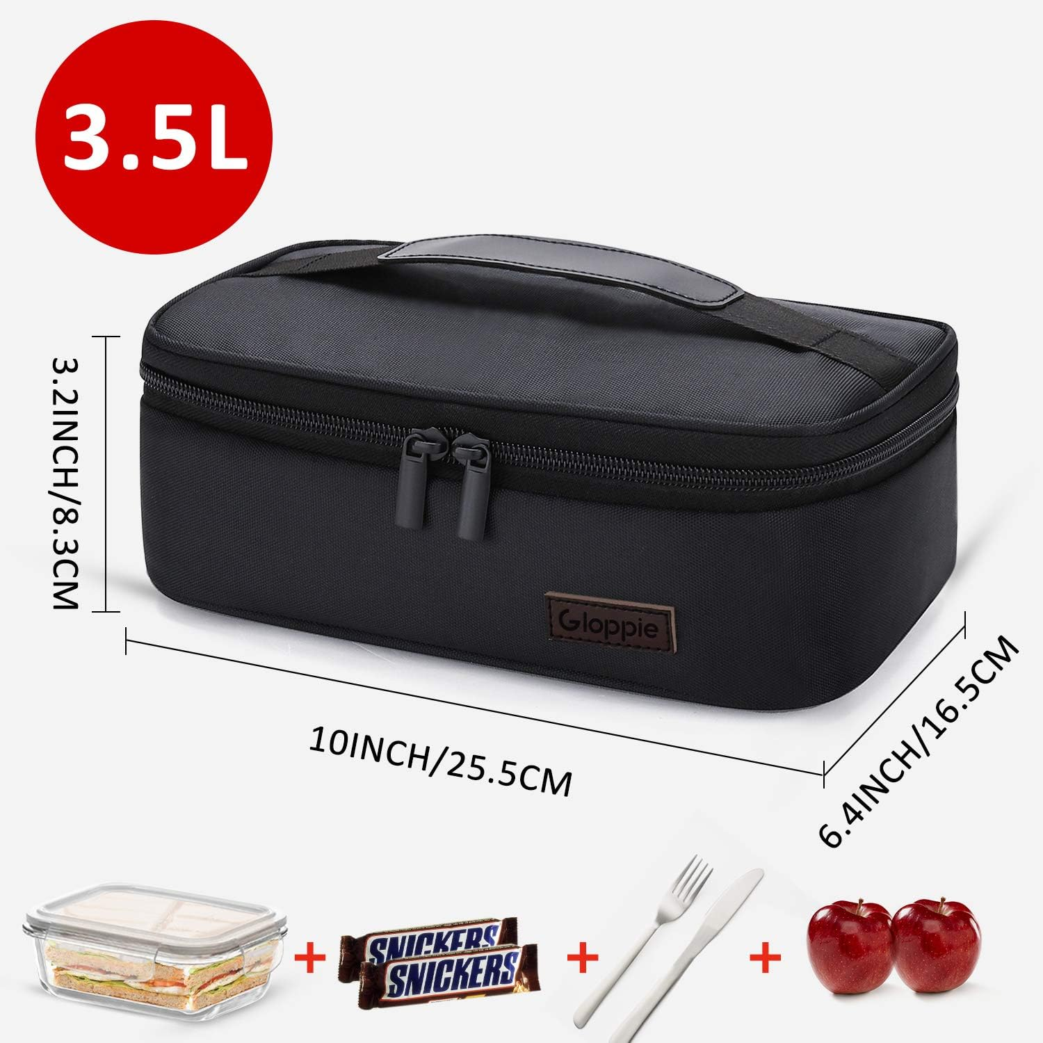 Gloppie Small Lunch Bag for Men Women Insulated Lunch Box Mini Lunchbox Kids Lunch Box Bag Adult Portable Cooler Bags Reusable Snack Bag Black