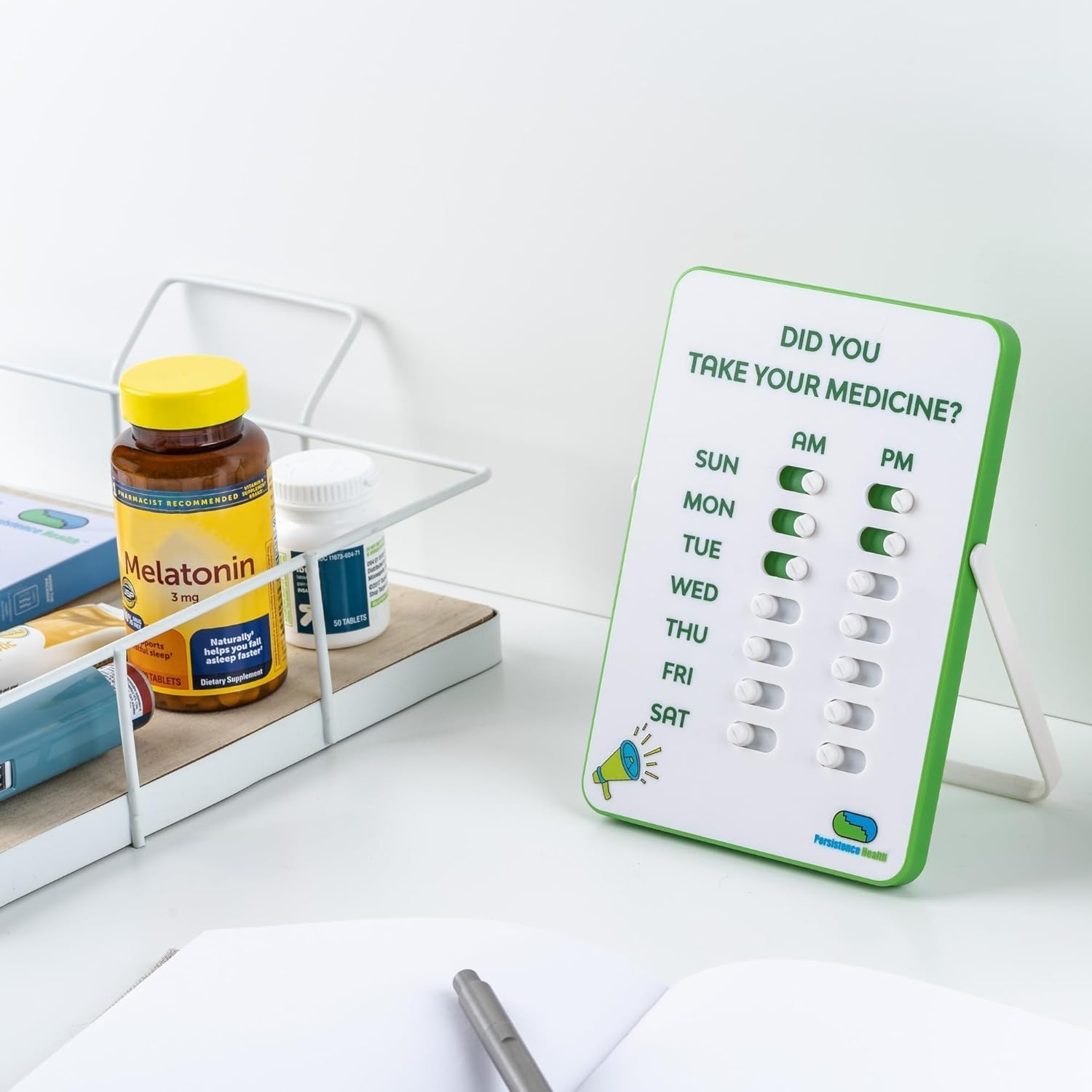 Medication Reminder | Pill & Tracker Visual Alarm 7 Day AM PM Take and Slide No More Second-Guessing or Double-Dosing Perfect for the Elderly White, Green image number 4