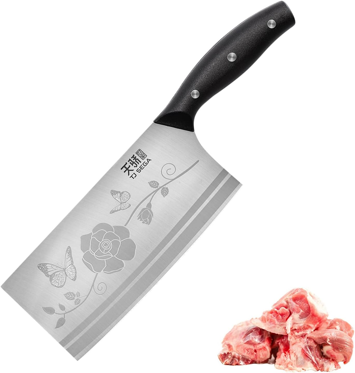 TJ POP Lightweight Meat Cleaver Knife 7.16 Inch, Ultra Sharp Chinese Chef'S Knives, Full-Tang Vegetable Cleaver Chinese Kitchen Knife, Stainless Steel Blade Thickness 2.1 Mm, TJ SEGA Series TC17068