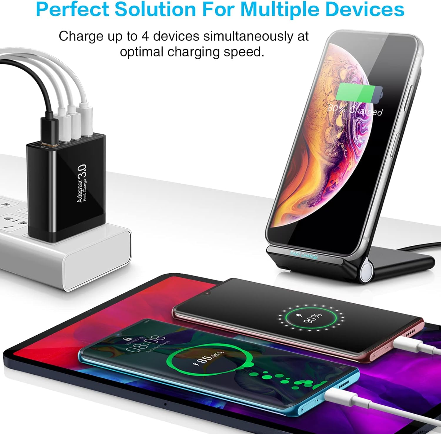 USB Charger, Total 33W Abetcabe 4 Ports Wall Charger Plug Fast Charger Power Adapter Compatible for Samsung Galaxy S20 S10 S9 S8 Note 8/9, Iphone, Pad, Tablet,Htc, LG and More (1-Pack Black)