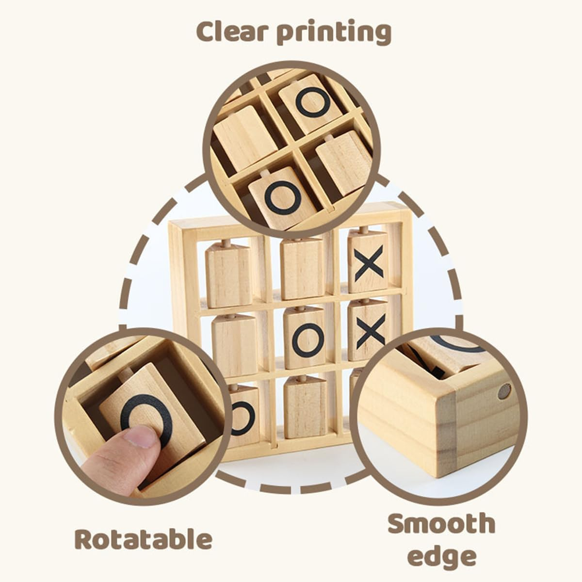 Wooden Tic Tac Toe Game Board for Kids & Adults - 14.5X14.5Cm Classic Strategy Game - Family Travel Toys, Home Decor, Educational Montessori Gift (Mini XO Chess Style) image number 4