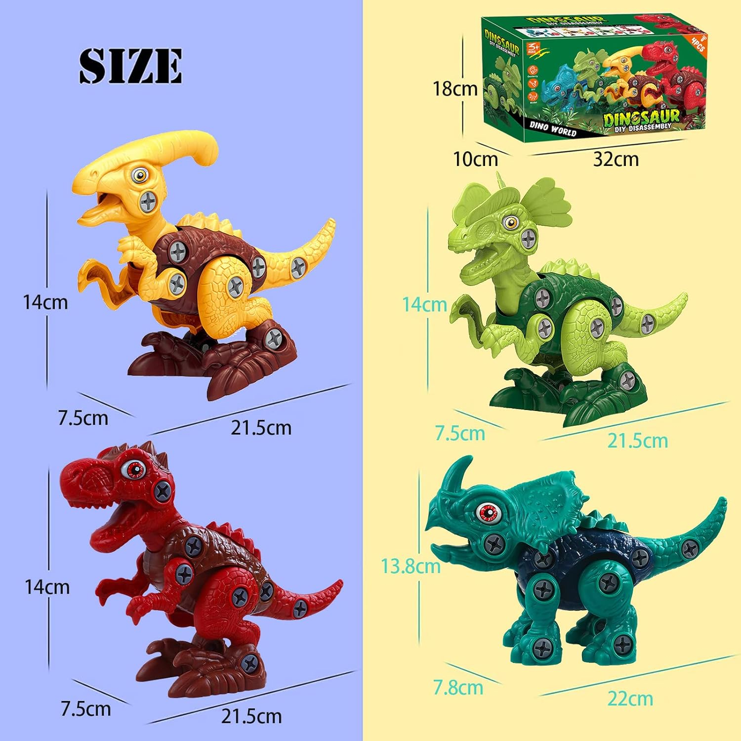 4 Pack Dinosaur Toys for Kids, Take Apart Dinosaur Toy with Electric Drill & 4 Hand Drill Tool, Building STEM Toy Christmas Birthday Gift Learning Construction Toys for 3 4 5 6 7 8 Year Old Boy Girl image number 2