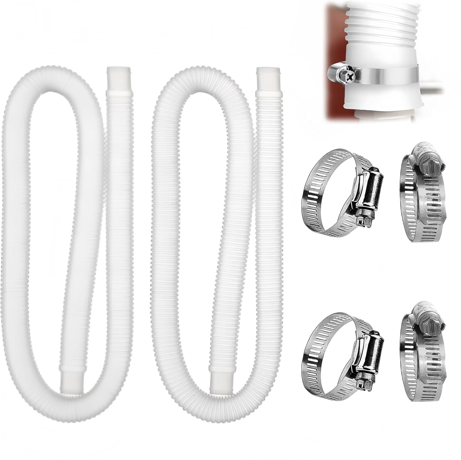 Replacement Hose for Swimming Pools, Pool Hose with 4 Metal Connections, Pack of 2 Genuine Hose Pipe,1.25" Diameter X 59" Length, for Submersible Pump Hose for Pool Pumps and Filter Pump image number 2