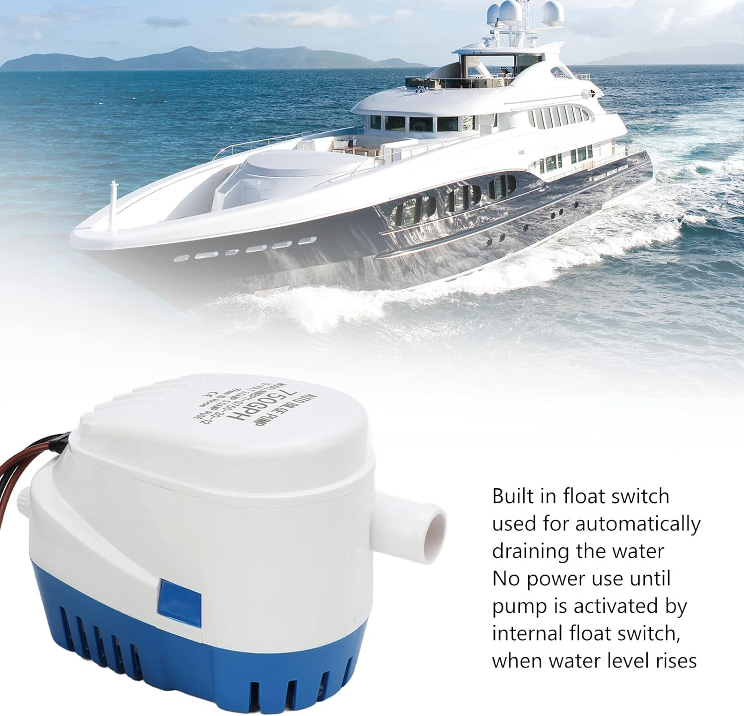 Boat Blige Water Pump, High Efficiency 12V 19Mm ID Good Sealing Automatic Submersible Electric Bilge Pump for Boats, Rvs, Caravans