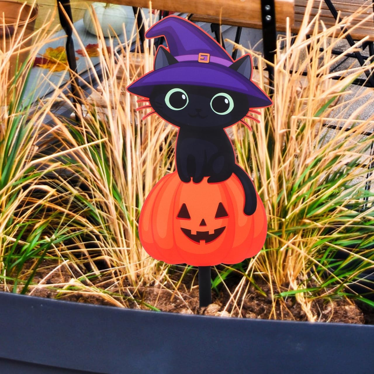 ORFOFE Halloween Garden Cat Stake Outdoor Sign Acrylic Halloween Decorations Home and Garden Double-Sided Printing Festive image number 5