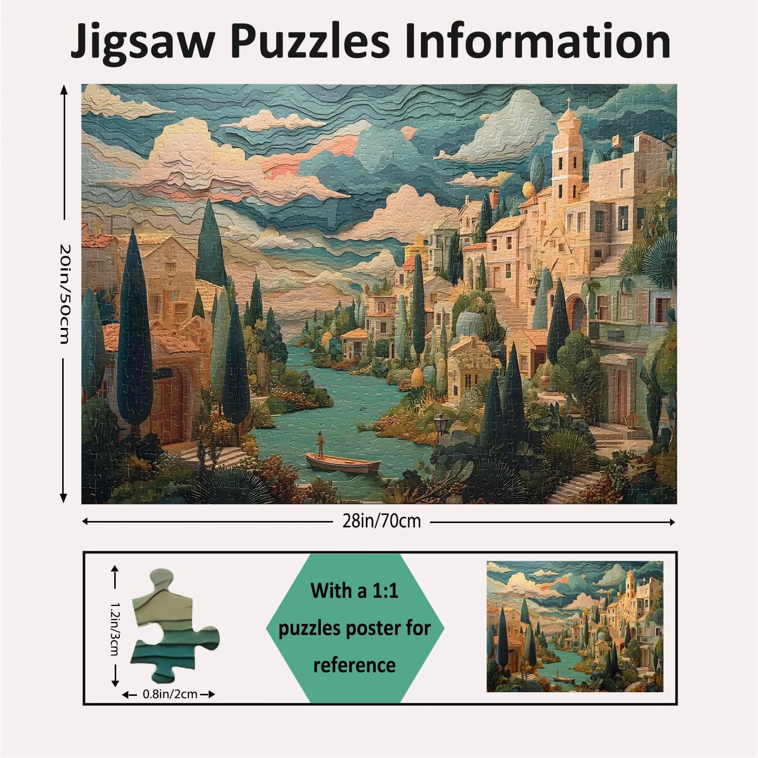 Jigsaw Puzzles for Adults 1000 Pieces Impossible Hard Difficult Challenging Puzzles for Adults 1000Pc Puzzle a Peaceful Town Jigsaw Puzzle 1000 Pieces 28 X 20 Inch image number 2