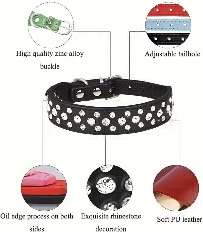 Bling Rhinestone PU Leather Crystal Diamond Pet Dog Cat Puppy Collar Black S M L Xl(Pink,L Fit Nack 30-36CM) image number 4