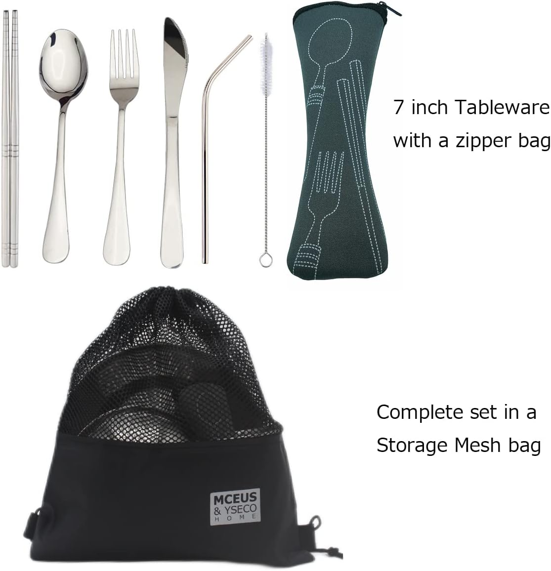 Compact Camping Mess Kit for 1 Person, Reusable Camping Dish Set, Polished 304 Stainless Steel Complete Camping Plates Cups and Bowls Set with Mesh Bag for Backpacking, Hiking image number 5