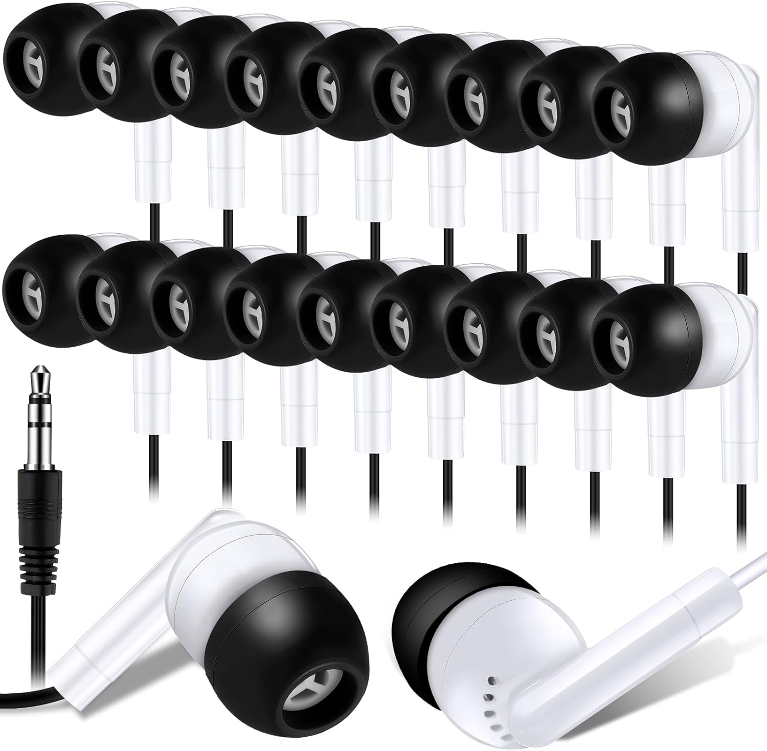 Kanayu 100 Pack Wired Earbuds - White in Ear Headphones - Basic Student Earbuds - No Microphone - 3.5 MM Jack - Suitable for Kids, Schools, Libraries, Laptop