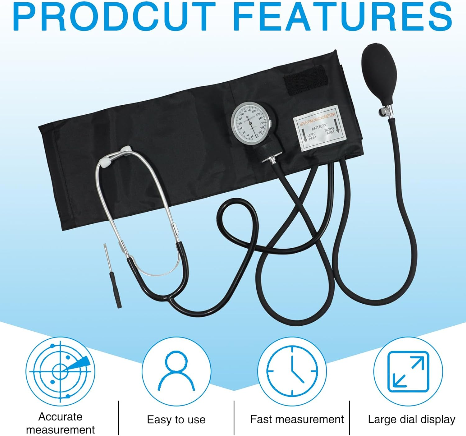 Manual Blood Pressure Monitor with Stethoscope and Carry Bag, Home Use BP Cuff Kit for Adults with Large Arm Cuff, Portable Sphygmomanometer Set for Accurate Readings (Black) image number 1