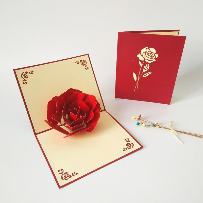 Rose Pop up Greeting Card Handmade Rose Pop up Card 3D Pop up Cards for Husband Wife Girlfriend Card for Valentines Day, Wedding, Anniversary, Love, Romance image number 1