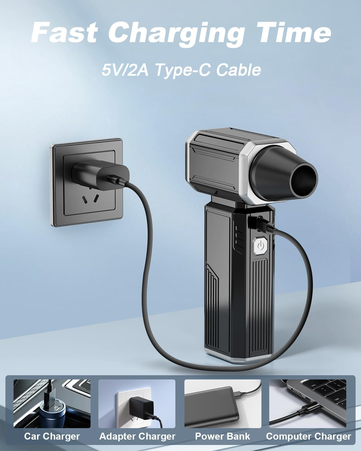 Compressed Air Duster, Super Power Adjustable Speed Cordless Air Duster Turbo Mini Blower with Rechargeable for PC Cleaning Kit Keyboard Cleaner Dust Blower for Computer House Outdoor and Car image number 5