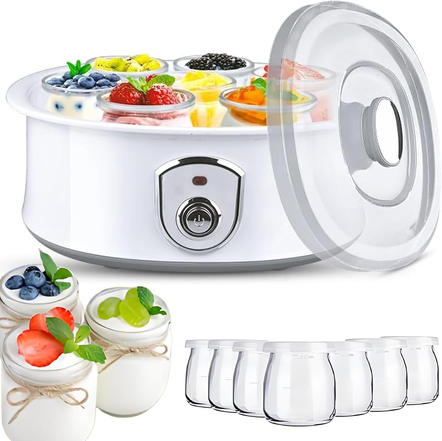 Yogurt Maker 1.5L Automatic Yogurt Maker, PTC Constant Temperature Heating, with 7 180Ml Glass Cups, White image number 4