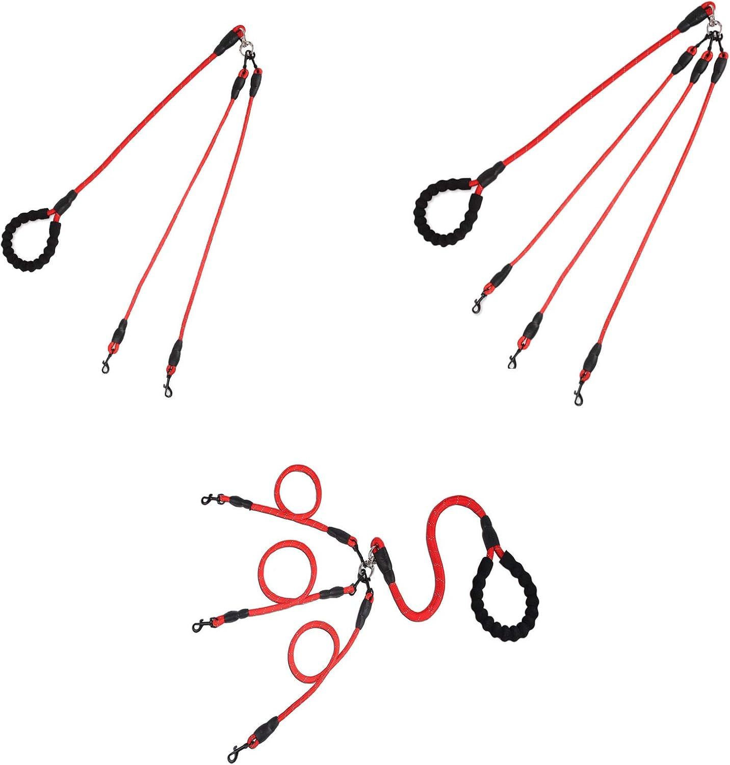 Greeney 3 Way Dog Leash,No Tangle Multiple Dog Rope Leash Nylon Pet Straps for Dog Outdoor Walking (Red) image number 5