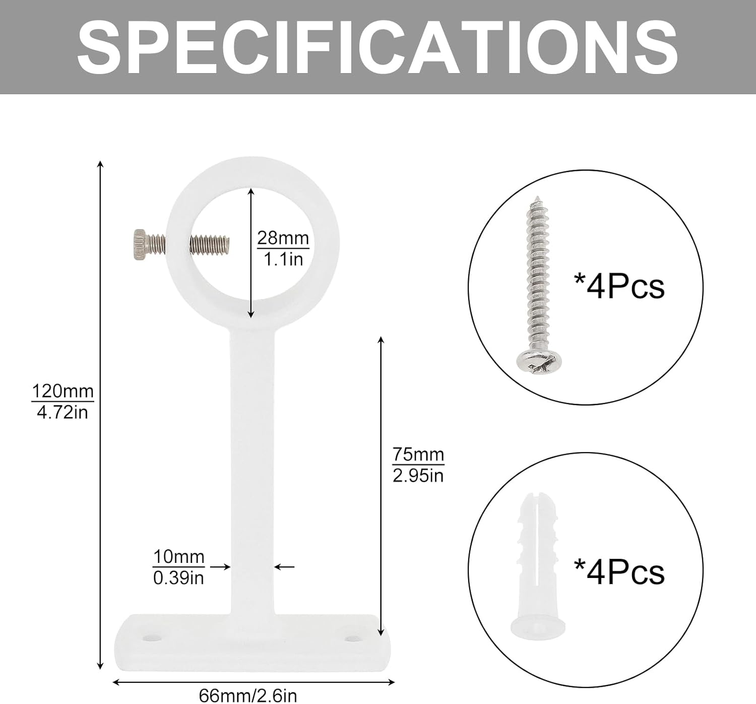 Ceiling-Mount Curtain Rod Brackets, Heavy Duty Ceiling and Wall Curtain Rod Holder for 1 Inch Drape Pole (White (Set of 2))