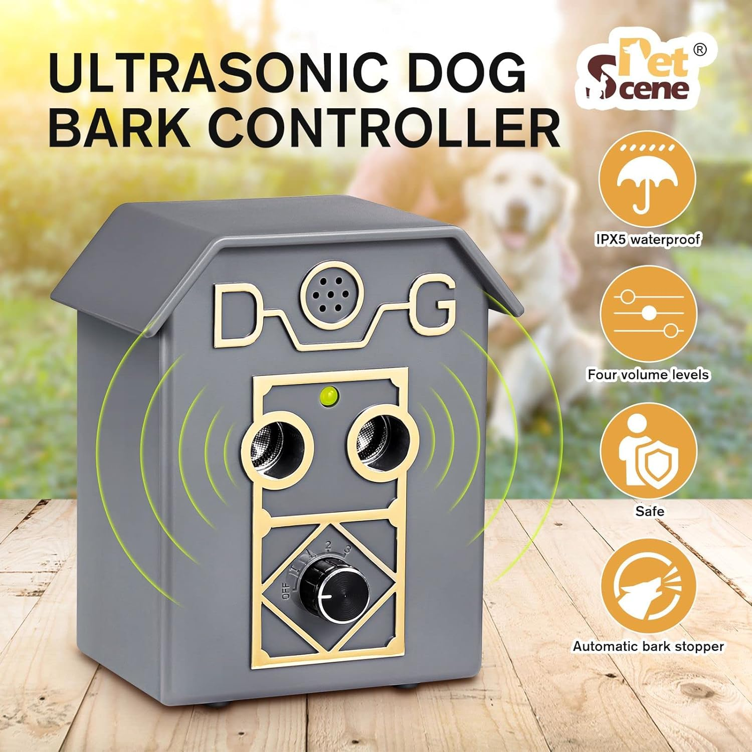 Pet Scene Dog anti Barking Device Stopper Clicker Ultrasonic Stop Bark Repeller Deterrent Control Silencer 15M Range 4 Levels Waterproof Birdhouse Shape - Grey image number 5