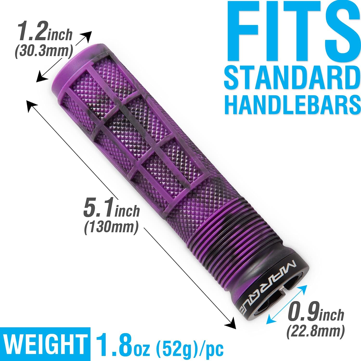 MARQUE Race Mountain Bike Handlebar Grips &ndash; Single Lock-On Ring Collar MTB and BMX Bicycle Handle Bar with Non-Slip Grip, Knurly Gritty Pattern and Half Waffle Pattern - Black image number 6