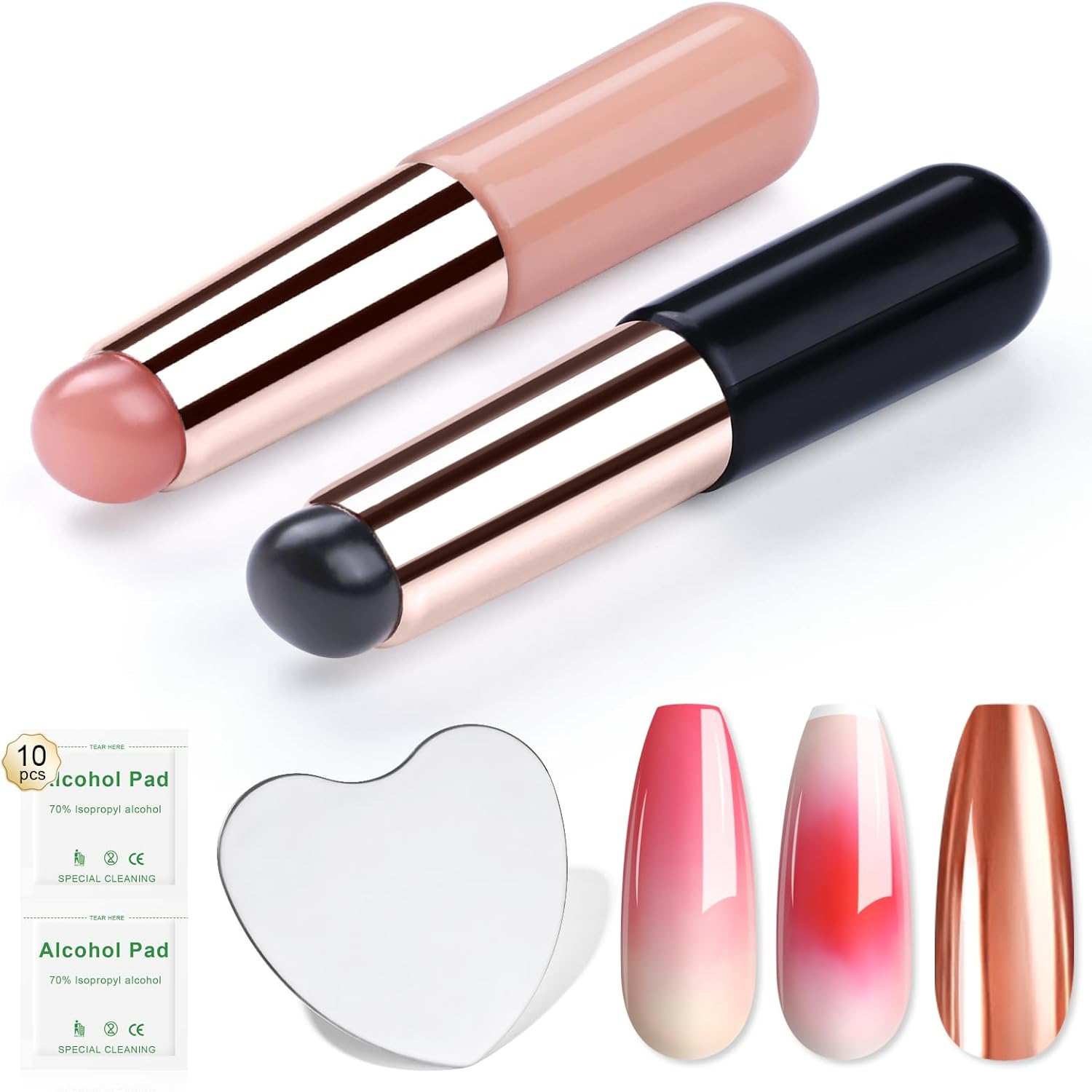SAVILAND 2PCS Silicone Nail Brush: Reusable Chrome Nail Powder Applicator Nail Brush for Ombre Aura Nails Ombre Nail Brush Nail Art Gradient Painting Brush for Beginners image number 5