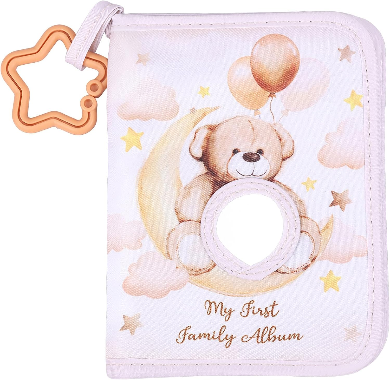 Baby Memory Album Book with Mirror, Safe Soft Cloth Baby Photo Album, Newborns First Family Memory Book Holds 17 Pictures for Kids Newborn Toddlers (A)