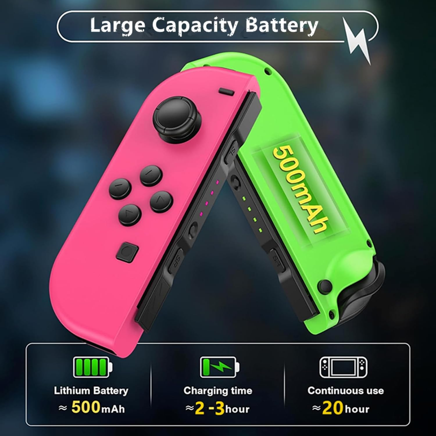 Joy Cons for Switch Controllers, Wireless Replacement for Switch, Left and Right Controllers Support Sports Dual Vibration/Wake-Up/Motion Control/Screenshot Function (Green and Pink)