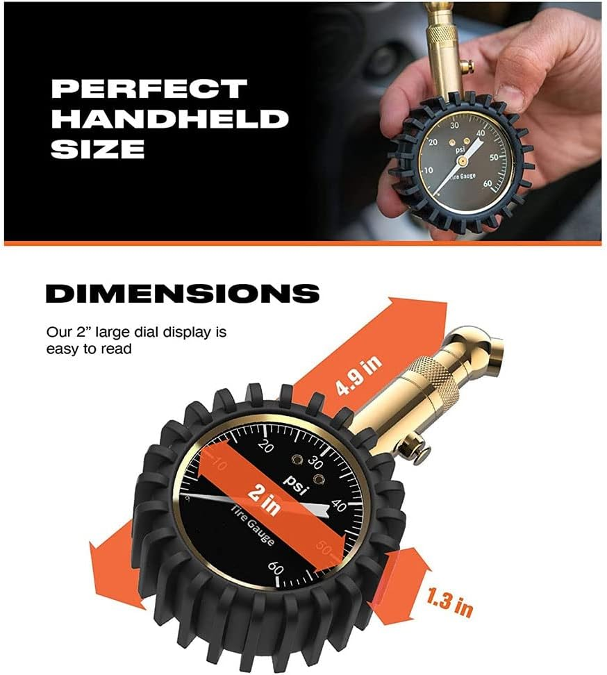 Tire Pressure Gauge - (0-60 PSI) Heavy Duty, Accurate with Glow Dial, Low - High Air Pressure Gauge image number 2