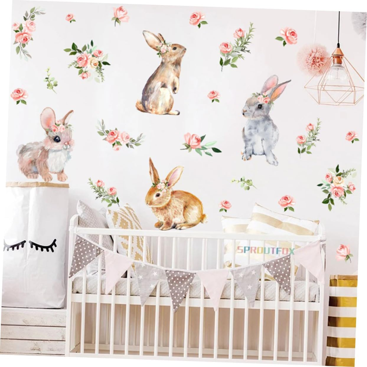 Easter Decor Wall Stickers 3Pcs Rabbit Sticker Decals Chic PVC Animal Stickers for Easter image number 3