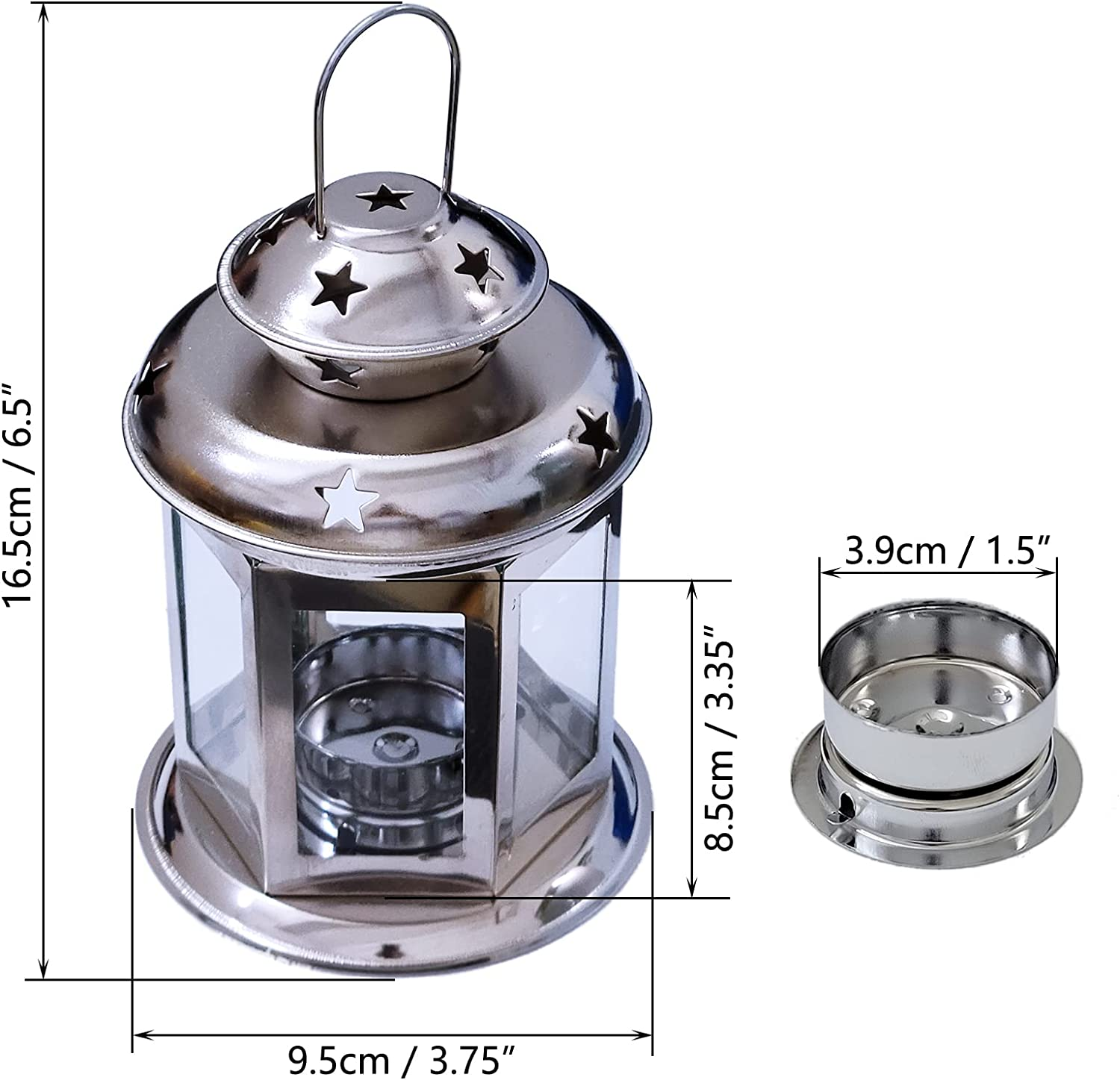 2 Pcs European Design Antique Glass Hanging Candle Lanterns with Stars Metal Frame Candlestick Holder Night Lamp, Romantic Xmas Wedding Party Decoration (Bronze) - Gold image number 1