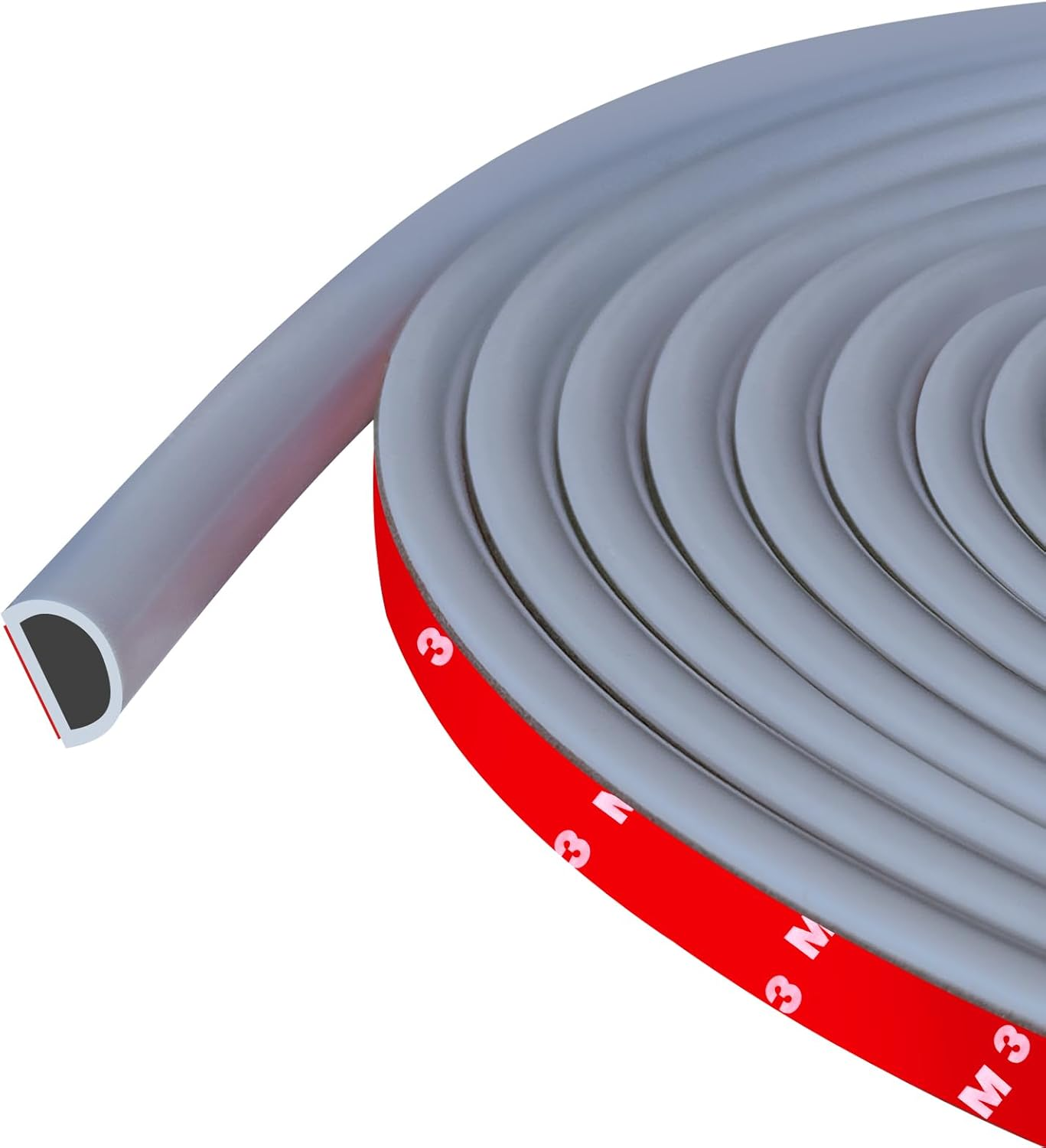 Weather Stripping Door Seal, Self Adhesive Silicone D Shaped Weather Strip, Door Seal Strip for Door Frame/Window Seal, 20Ft, Grey (3/8" W &times; 1/4" T) image number 4