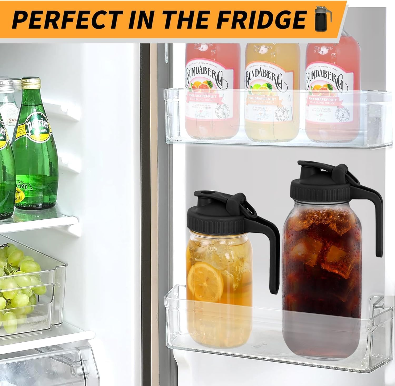 64Oz Wide Mouth Mason Jars Glass Pitcher, 2 Quart Mason Jar Pitcher with Spout, Leak-Proof Jug with Lid, Sun Tea Pitchers for outside Iced Tea, Water, Coffee, Juice, Milk and Drinks (64Oz Black)