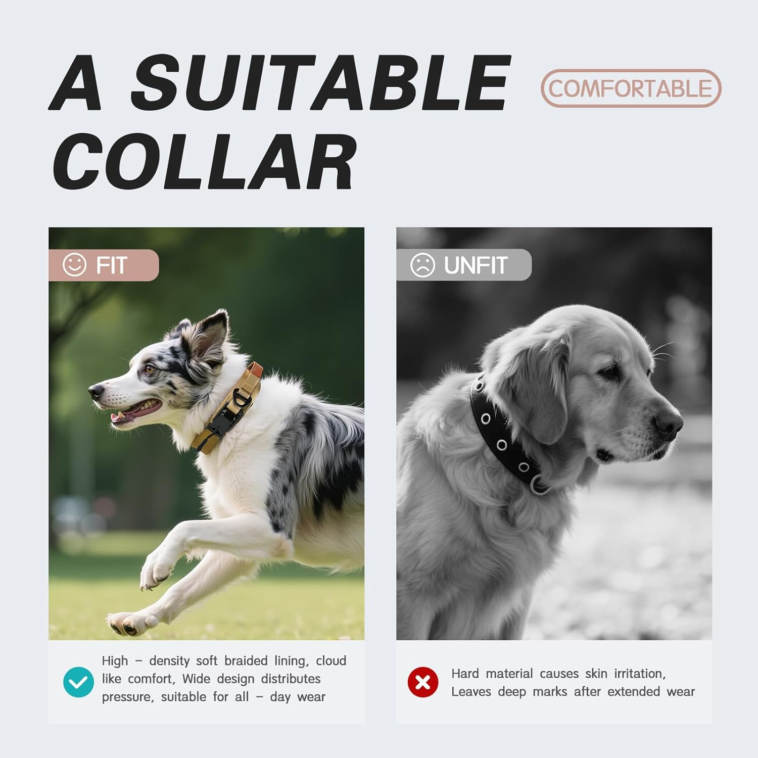 Nouri Tactical Dog Collar, Adjustable Military Training Nylon Collar with Breathable Soft Padded, Thick Pet Collar with Control Handle and Heavy Quick-Release Magnetic Metal Buckle for Dogs(L,44-52Cm) image number 1