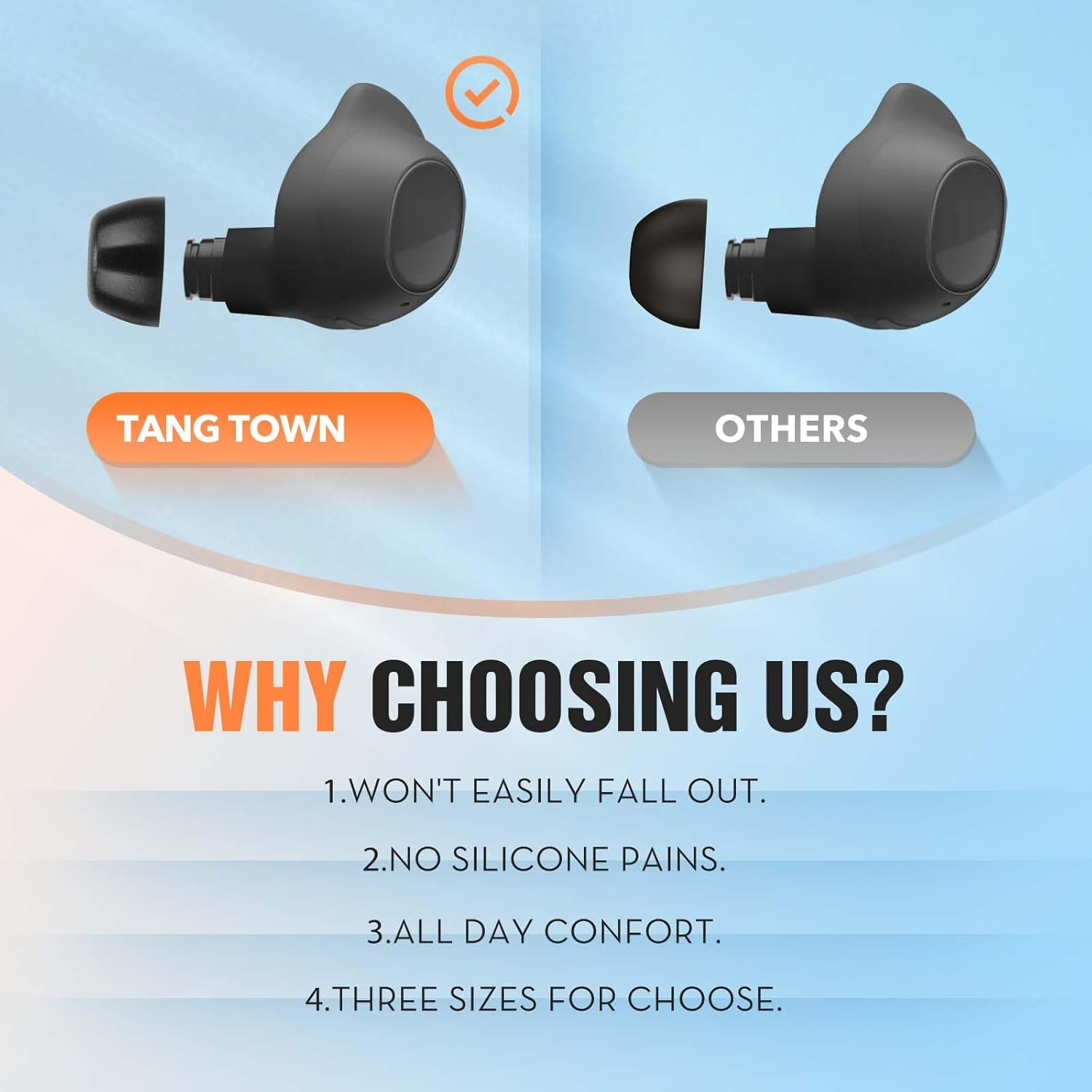 Memory Foam Tips for Samsung Galaxy Buds FE, No Silicone Eartips Pain, Anti-Slip Replacement Ear Tips, Fit in the Charging Case, Reducing Noise Earbuds, 3 Pairs (Assorted Sizes S/M/L, Black) image number 5